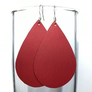Red Teardrop Leather Earrings